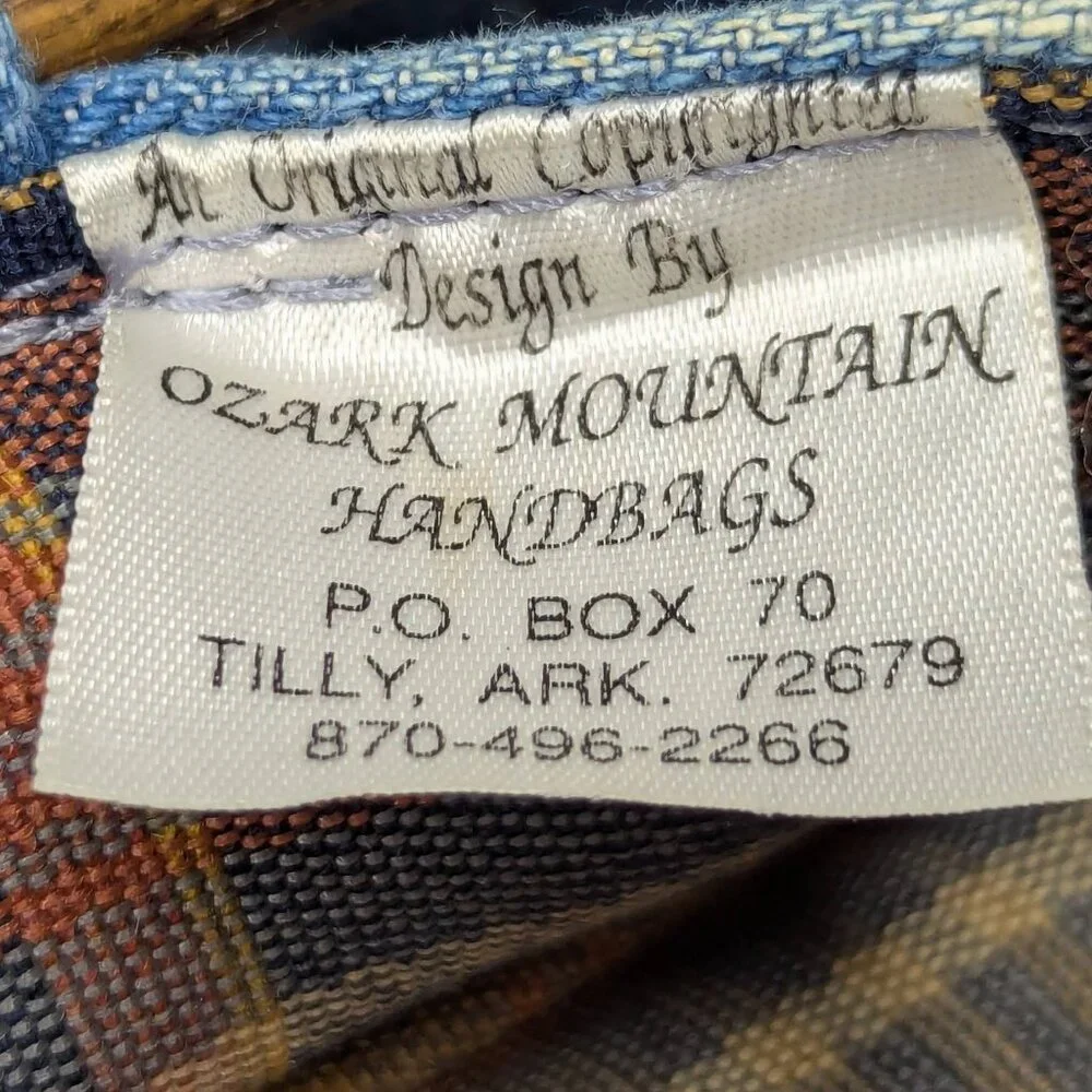 Ozark Mountain Handbags Casual Blue Denim Tote with Wooden Handles Plaid Lining
